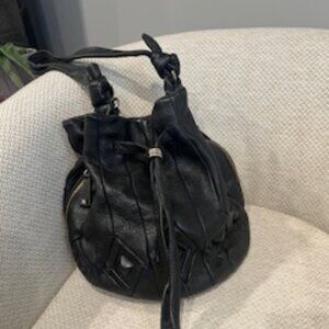 Elliot Lucca Bucket Shoulder Bag in Black Pebble Leather with Diamond pattern